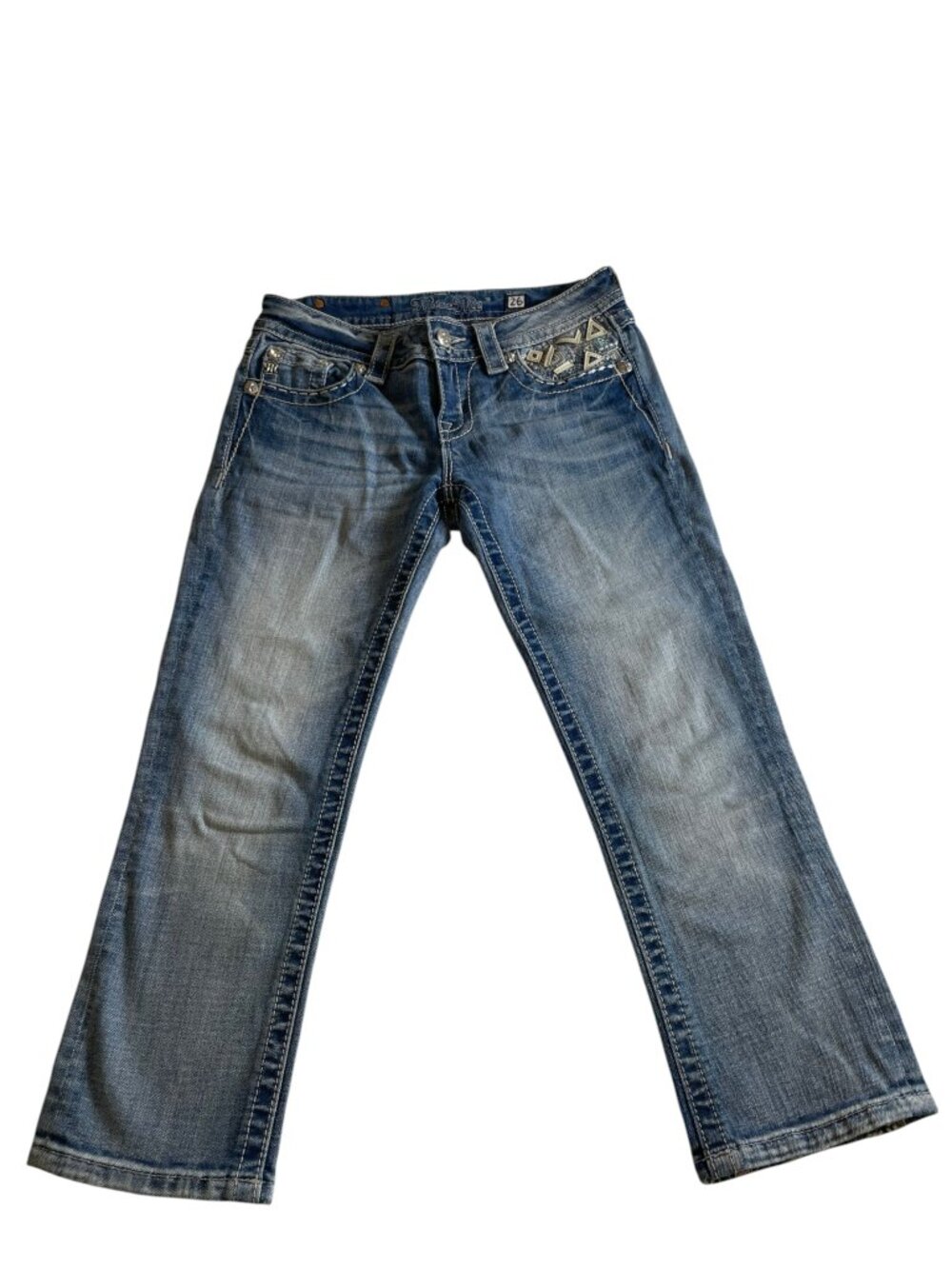 Miss Me Aztec Embellished Cuffed Capri Crop Low Rise Jeans - Rare Sample Sz 26